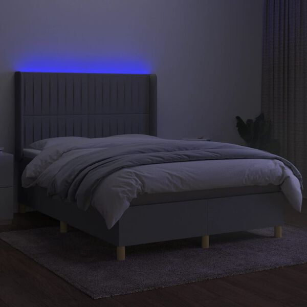 vidaXL Boxspringbett mit Matratze & LED Hellgrau 140x190 cm Stoff