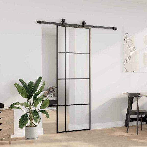 vidaXL Schiebet&uuml;r mit Beschlag Schwarz 76x205 cm ESG-Glas