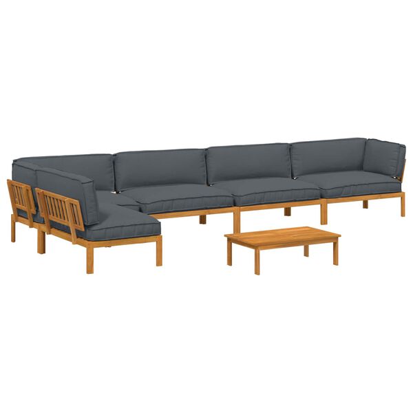 vidaXL Sofa Set mit Kissen Uni 6 pcs Anthrazit Massivholz Akazie