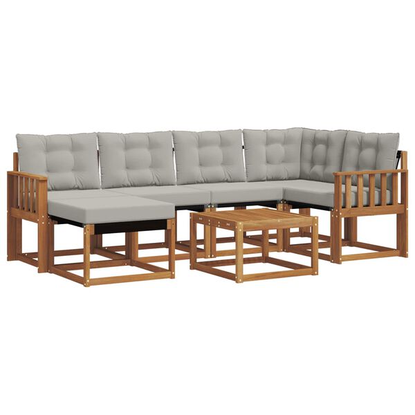 vidaXL Outdoor-Sofagarnitur mit Kissen 7 pcs Nat&uuml;rlich und Hellgrau