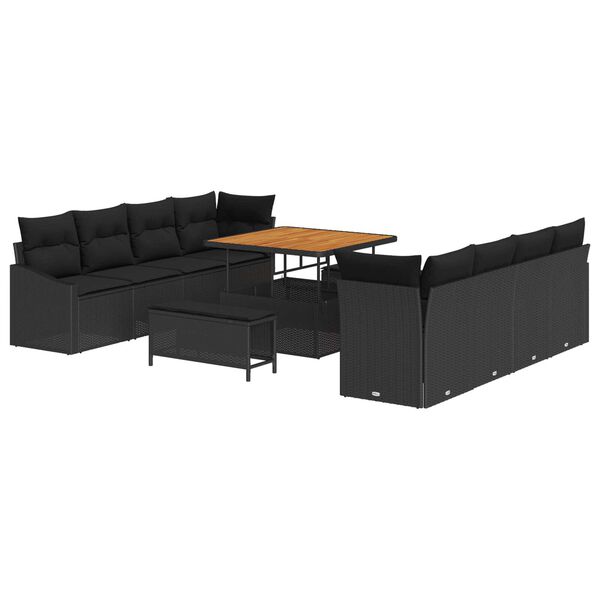 vidaXL Garten-Sofa-Set mit Kissen 11 pcs Schwarz Poly Rattan