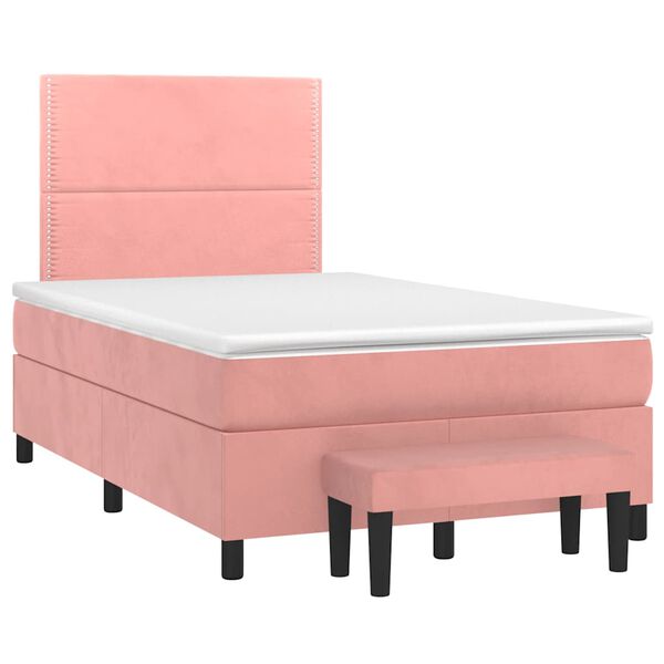 vidaXL Boxspringbett mit Matratze Rosa 120x190 cm Samt