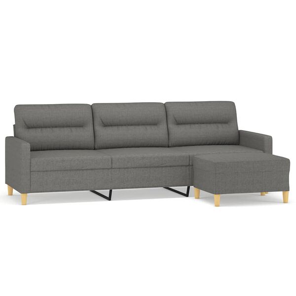 vidaXL 3-Sitzer-Sofa mit Hocker Dunkelgrau 210 cm Stoff