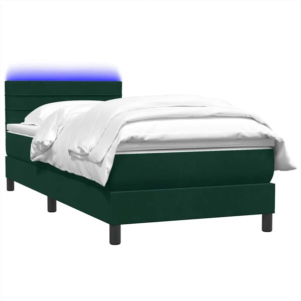 vidaXL Boxspringbett mit Matratze & LED Dunkelgr&uuml;n 80x220 cm Samt
