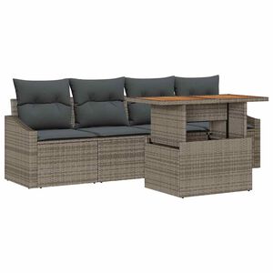 vidaXL Garten-Sofa-Set mit Kissen 5 pcs Grau Poly Rattan
