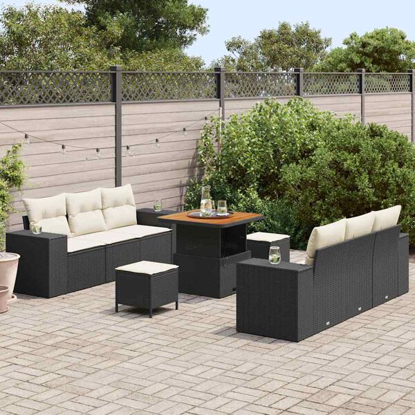 vidaXL Gartensofa-set mit Kissen 9 pcs Schwarz und Creme Poly Rattan