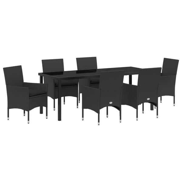 vidaXL Garten Essgruppe mit Kissen 7 pcs Schwarz Poly-Rattan