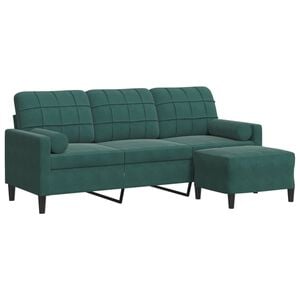 vidaXL 3-Sitzer-Sofa mit Hocker Dunkelgr&uuml;n 180 cm Samt