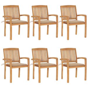 vidaXL Stapelbare Gartenst&uuml;hle mit Kissen 6 Stk. Massivholz Teak