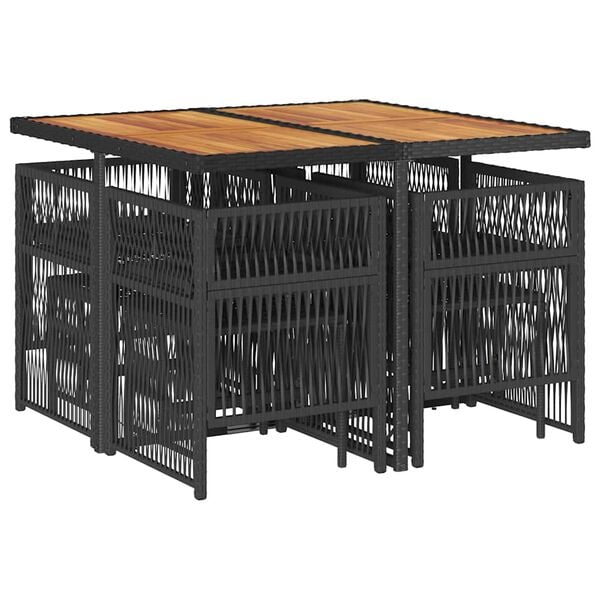 vidaXL 9-tlg. Garten-Essgruppe mit Kissen Schwarz Poly Rattan