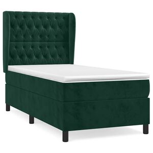 vidaXL Boxspringbett mit Matratze Dunkelgr&uuml;n 90x200 cm Samt