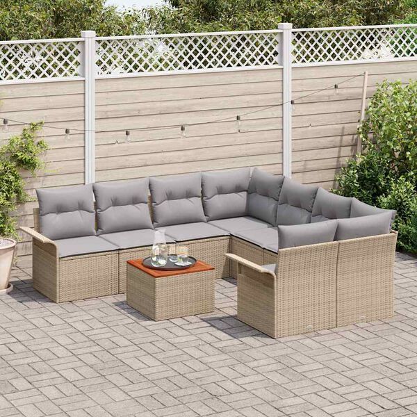 vidaXL Gartensofa-set 9 pcs Beige und Hellgrau Poly-Rattan
