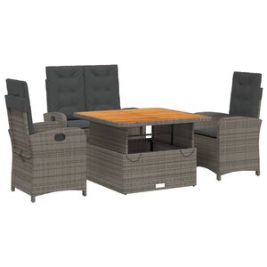 vidaXL 4-tlg. Garten-Essgruppe mit Kissen Grau Poly Rattan