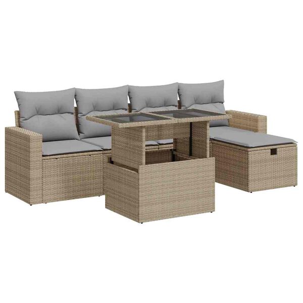 vidaXL 6-tlg. Garten-Sofagarnitur mit Kissen Beige Poly Rattan