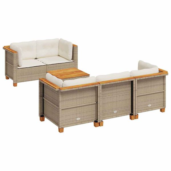 vidaXL 6-tlg. Garten-Sofagarnitur mit Kissen Beige Poly Rattan