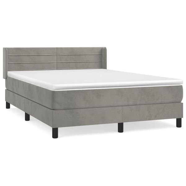 vidaXL Boxspringbett mit Matratze Hellgrau 140x200 cm Samt