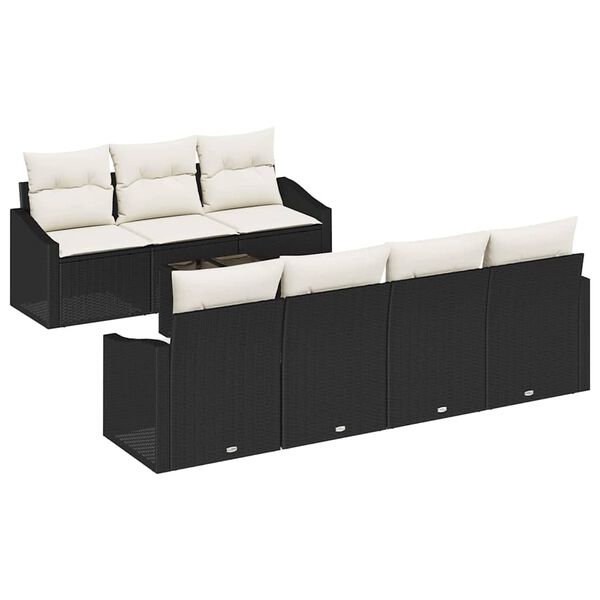 vidaXL Sofa Set mit Kissen 8 pcs Schwarz und Creme Poly-Rattan