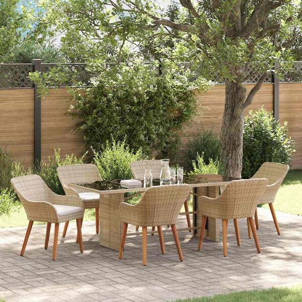 vidaXL Garten Essgruppe mit Kissen 7 pcs Beige Poly-Rattan