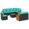 vidaXL 9-teiliges Gartensofa-Set mit Kissen, schwarzes Polyrattan