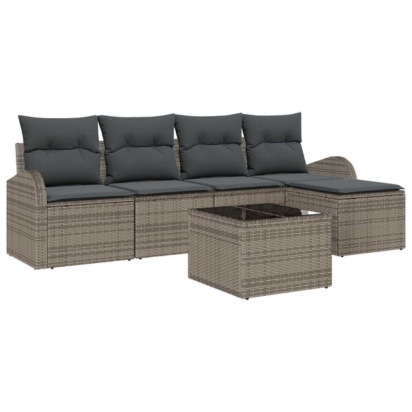 vidaXL Sofa Set mit Kissen mit Speicher 6 pcs Grau Poly-Rattan