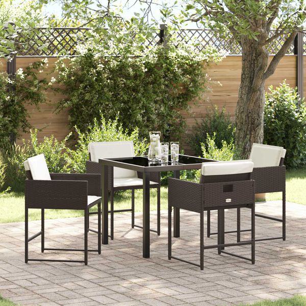 vidaXL Garten Essgruppe mit Kissen 5 pcs Braun Poly-Rattan