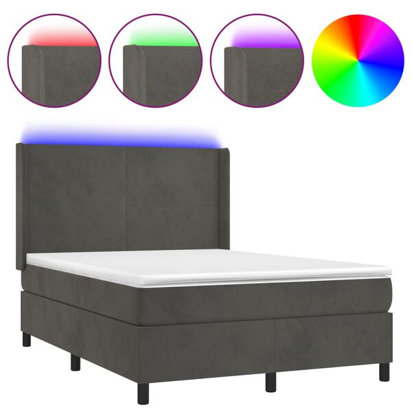 vidaXL Boxspringbett mit Matratze & LED Dunkelgrau 140x200 cm Samt