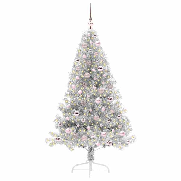 vidaXL Künstlicher vorbeleuchteter Weihnachtsbaum Silber 180 cm