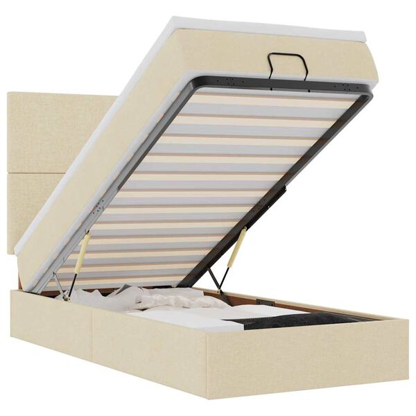 vidaXL Ottoman-Bett mit Matratze & LEDs Creme 90x190 cm Stoff