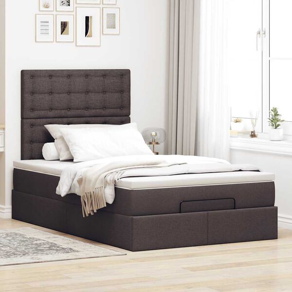 vidaXL Ottoman-Bett mit Matratze & LEDs Dunkelbraun 120x190 cm Stoff
