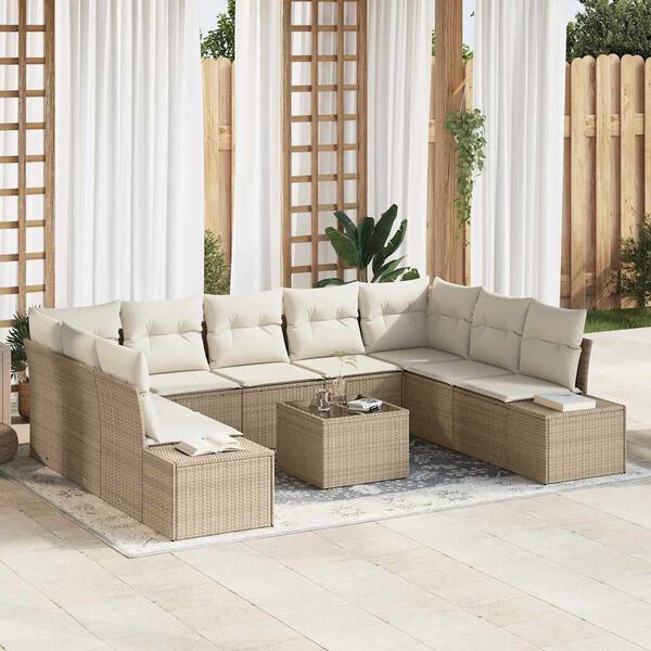 vidaXL Gartensofa-set mit Kissen 9 pcs Beige und Creme Polyrattan