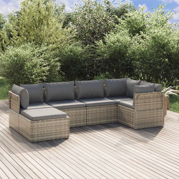 vidaXL 6-tlg. Garten-Lounge-Set mit Kissen Grau Poly Rattan
