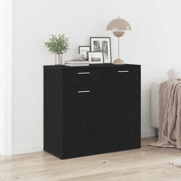 vidaXL Sideboard Schwarz Eichen-Optik 80x36x75 cm Holzwerkstoff
