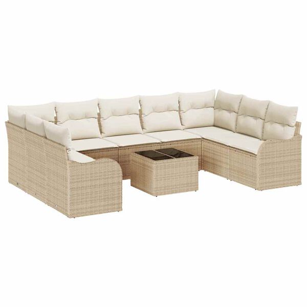 vidaXL Garten-Sofa-Set mit Kissen 10 pcs Beige und Wei&szlig; Poly Rattan