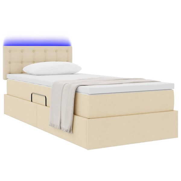 vidaXL Bett mit Stauraum und LED mit Matratze Creme 90 x 190 cm Stoff