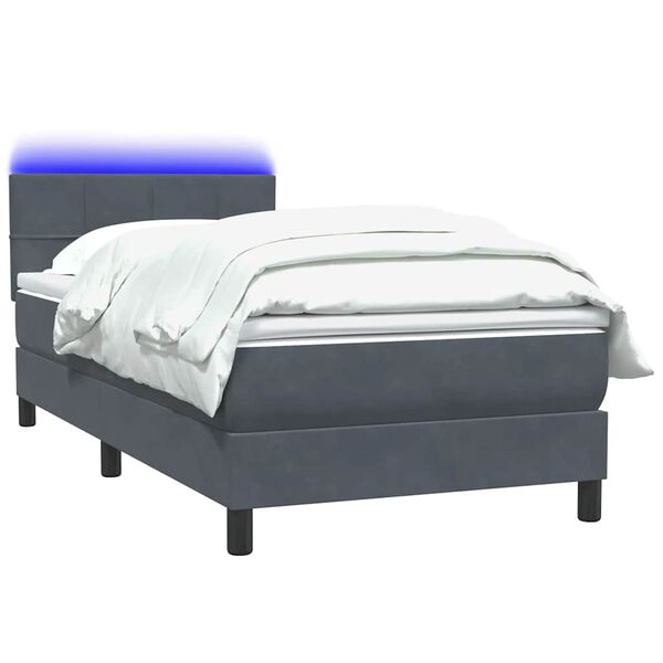 vidaXL Boxspringbett mit Matratze & LED Dunkelgrau 100x210 cm Samt