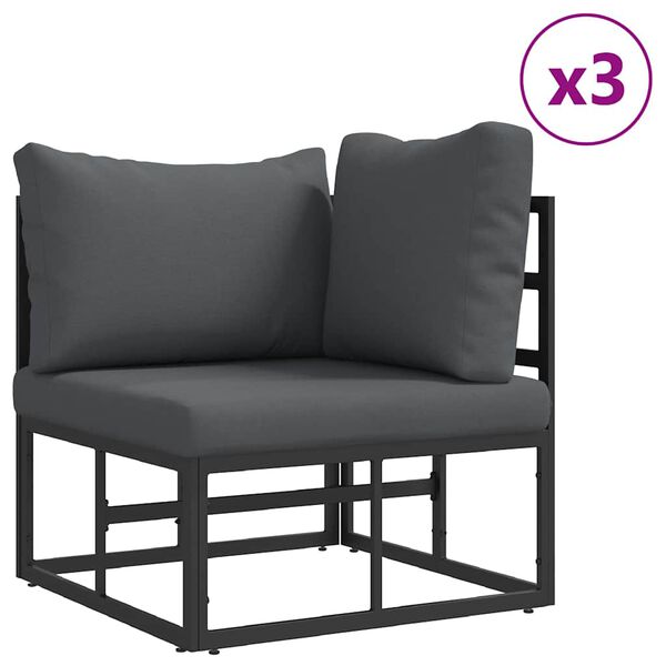 vidaXL Garten-Sofa-Set mit Kissen Schwarz Aluminium