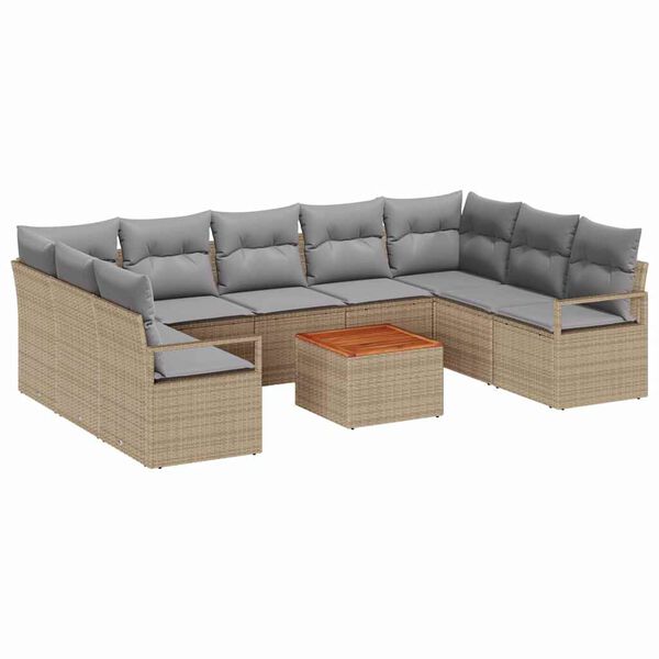 vidaXL Garten-Sofa-Set mit Kissen 10 pcs Beige Poly Rattan