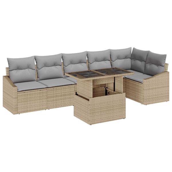 vidaXL Garten-Sofa-Set mit Kissen mit Kissen 7 pcs Beige und Hellgrau