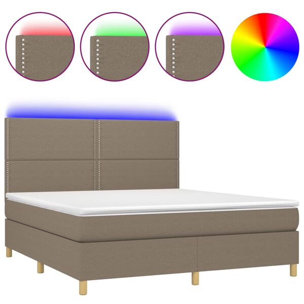 vidaXL Boxspringbett mit Matratze & LED Taupe 180x200 cm Stoff