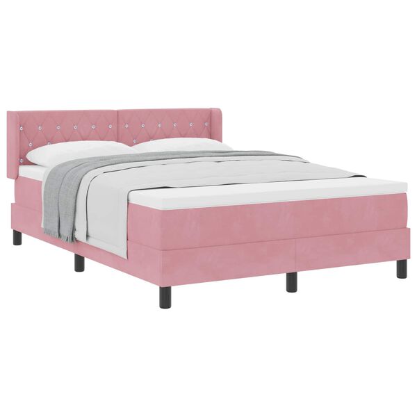 vidaXL Boxspringbett mit Matratze mit Kopfteil Rosa 190 x 140 cm Samt