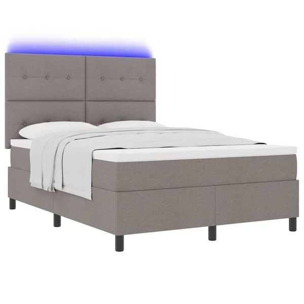 vidaXL Boxspringbett mit Matratze mit LED Taupe 140 x 200 cm Stoff