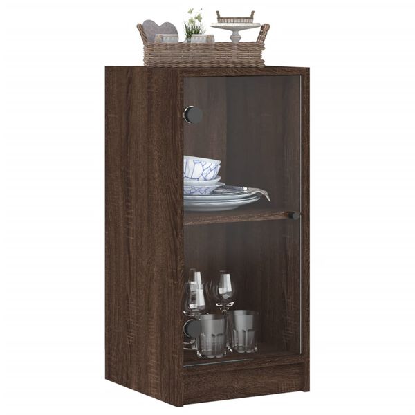 vidaXL Beistellschrank mit Glast&uuml;ren Braun Eichen-Optik 35x37x75,5 cm