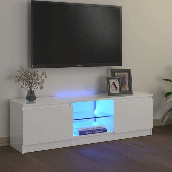 vidaXL TV-Schrank mit LED-Leuchten Hochglanz-Wei&szlig; 120x30x36 cm