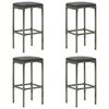 vidaXL Barhocker mit Kissen 4 Stk. Grau Poly Rattan