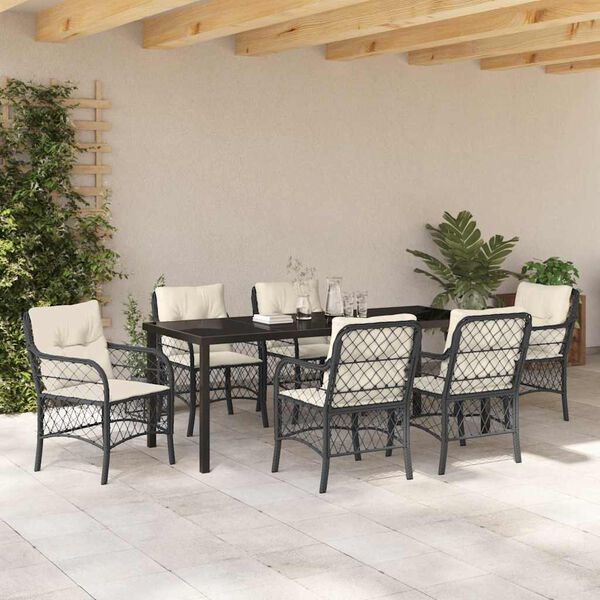 vidaXL Garten Essgruppe mit Kissen 7 pcs Schwarz Poly-Rattan