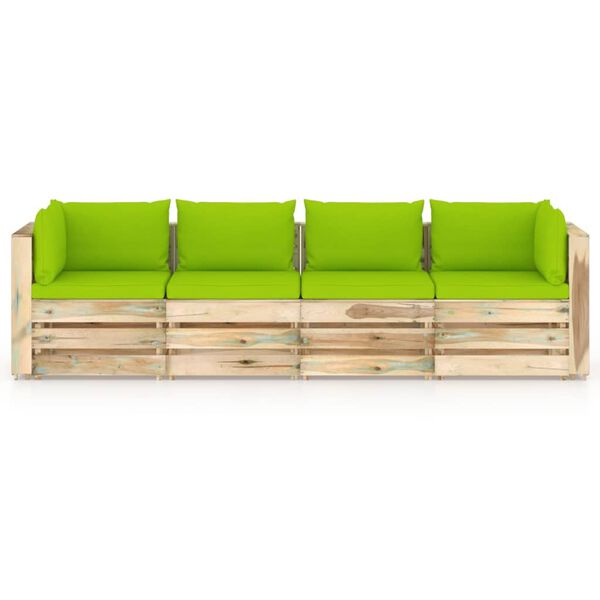 vidaXL 4-Sitzer Outdoor-Sofa mit Kissen Gr&uuml;n Impr&auml;gniertes Holz
