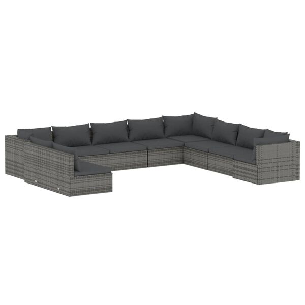 vidaXL 10-tlg. Garten-Lounge-Set mit Kissen Grau Poly Rattan
