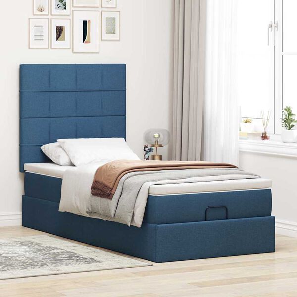 vidaXL Ottoman-Bett mit Matratze Blau 80x200 cm Stoff