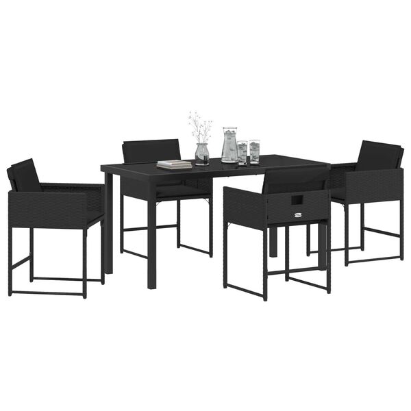 vidaXL Garten Essgruppe mit Kissen 5 pcs Schwarz Poly-Rattan
