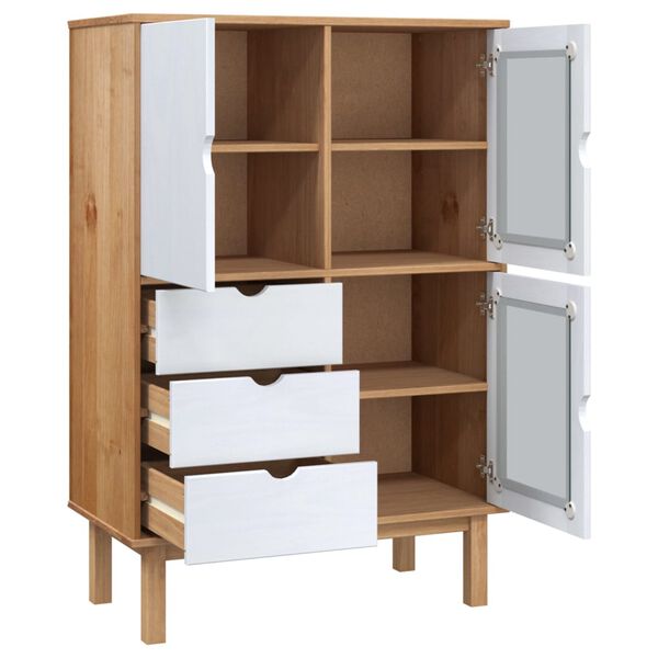vidaXL Highboard OTTA Braun&Weiß 85x43x125 cm Massivholz Kiefer